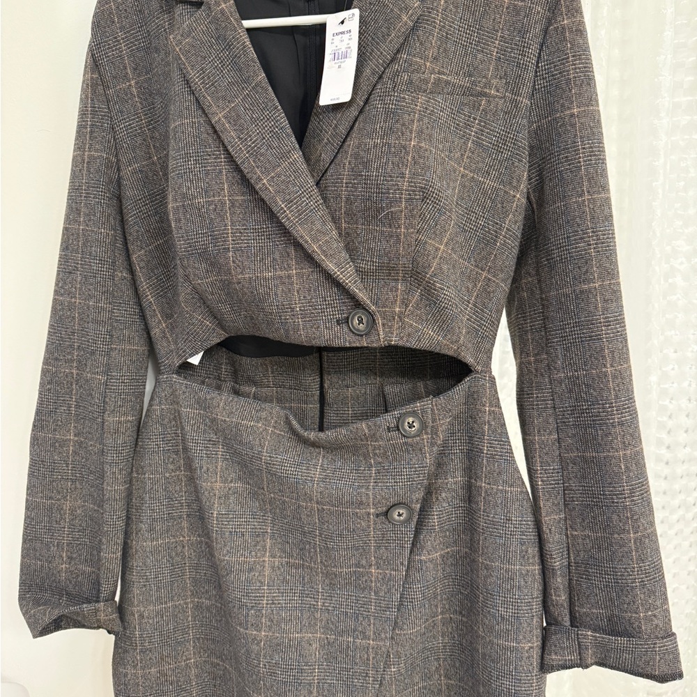 Express Gray Plaid Cutout Romper